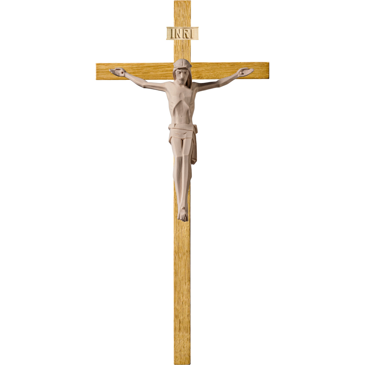Cristo moderno LUCA en cruz de roble